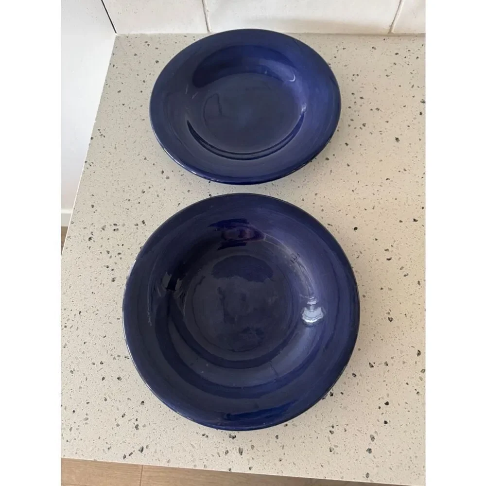 España Hand Painted Collection Blue Ceramic Serving Dinner Plate Lot of 2 Pieces